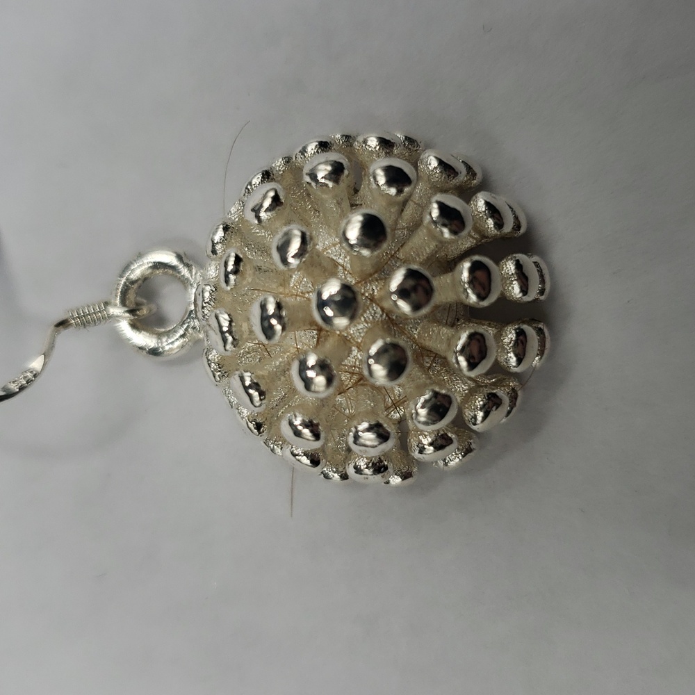 Round Fireworks Design Drop Earrings, 925 Sterling - Picture 2 of 6